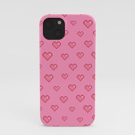 Pixel Heart Pattern on a Pink Background iPhone Case