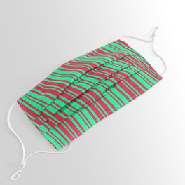 [ Thumbnail: Crimson and Green Colored Lines/Stripes Pattern Face Mask ]