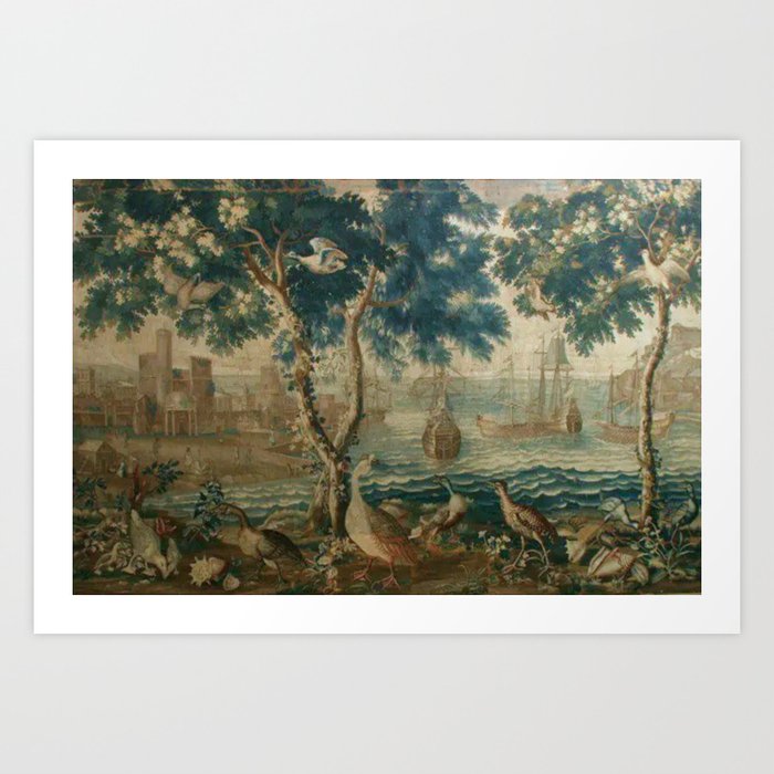 Antique French Louis XIV Beauvais Landscape Tapestry Art Print