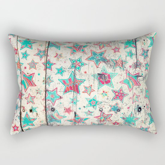 Grunge Stars on Shabby Chic White Painted Wood Rectangular Pillow