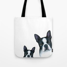 Dog 128 Boston Terrier Dogs black and white Tote Bag