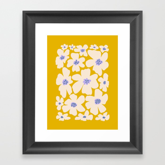 Retro Daisy - yellow, white and purple  Framed Art Print
