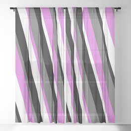 [ Thumbnail: Dim Gray, Orchid, White & Black Colored Stripes/Lines Pattern Sheer Curtain ]