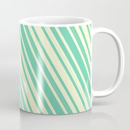 [ Thumbnail: Light Yellow & Aquamarine Colored Lined Pattern Coffee Mug ]