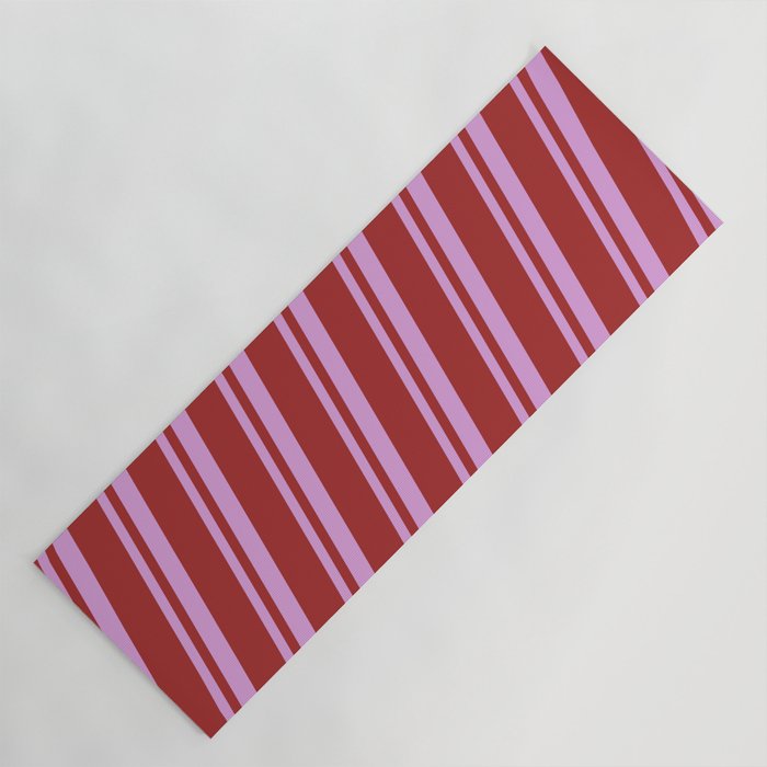Plum & Brown Colored Striped/Lined Pattern Yoga Mat