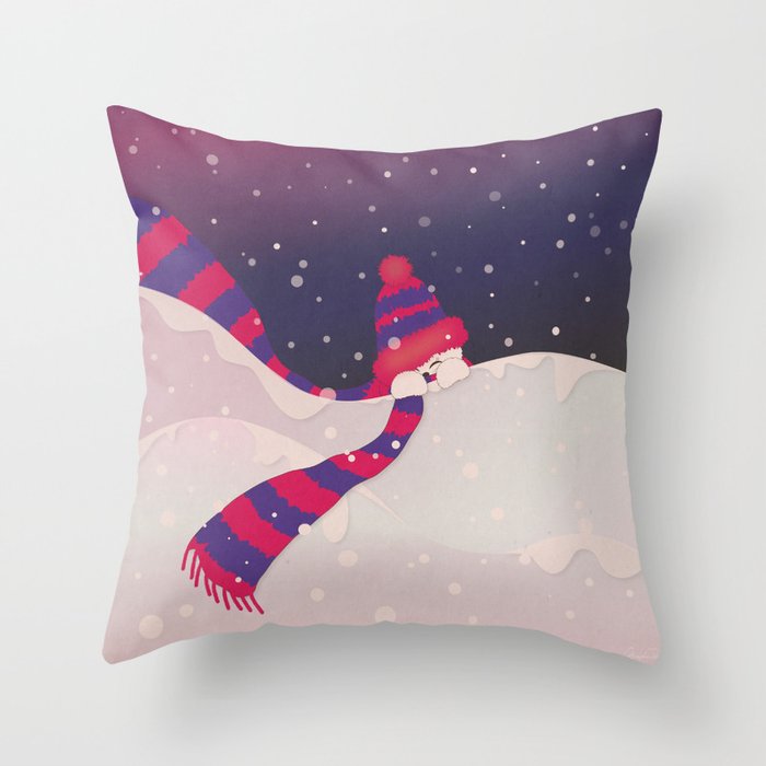 Christmas Peekaboo Snowman II - Blue Violet Snowy Background Throw Pillow
