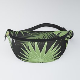 Black and White Green palm tree banana leaves summer tropical leaf print  Fanny Pack