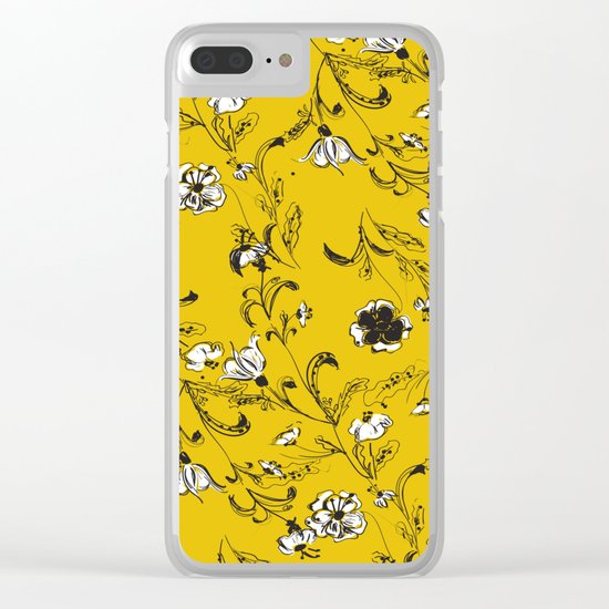 Yellow Floral Pattern Clear iPhone Case