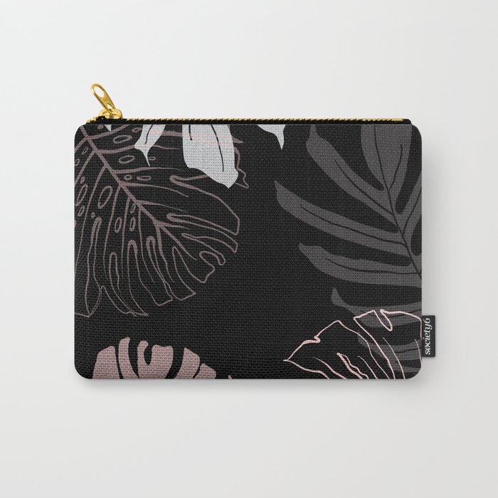 monstera leaves on black drawing Carry-All Pouch