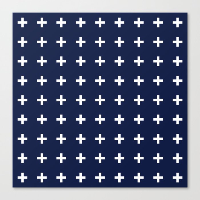 Navy Blue Swiss Cross Minimalist Line Drawing Canvas Print