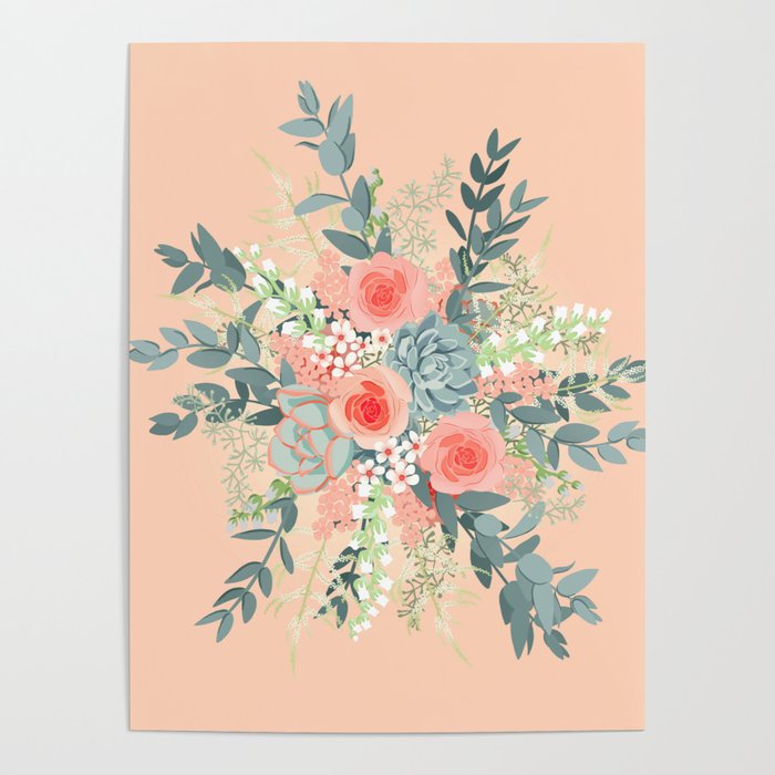 Peach floral Poster
