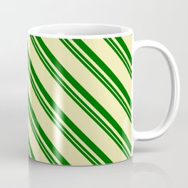 [ Thumbnail: Dark Green and Pale Goldenrod Colored Lines Pattern Coffee Mug ]