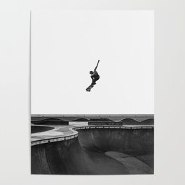 Air - Skateboarding at Venice Beach, Black and White Photography Poster