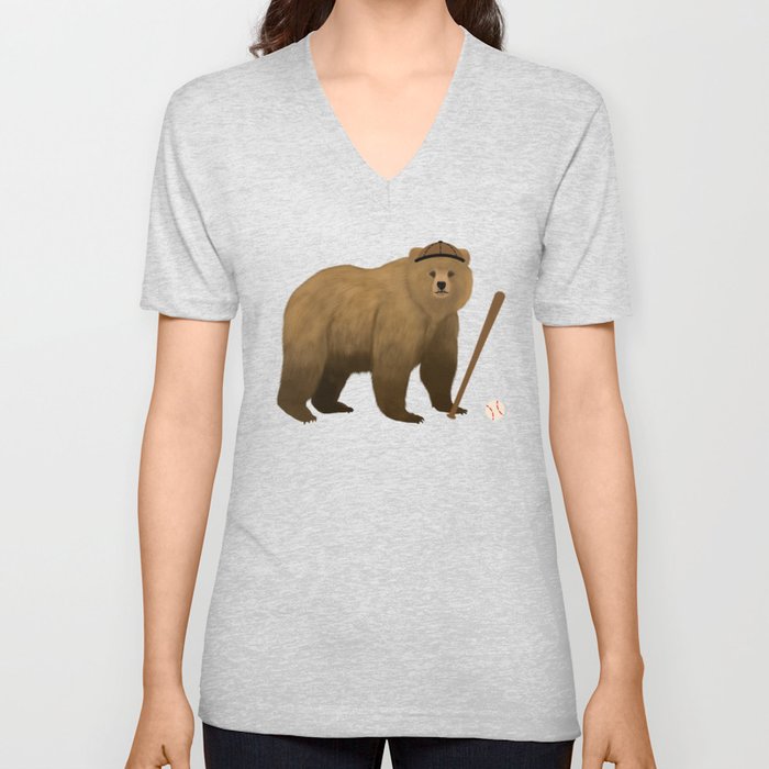 Bear Baseball V Neck T Shirt