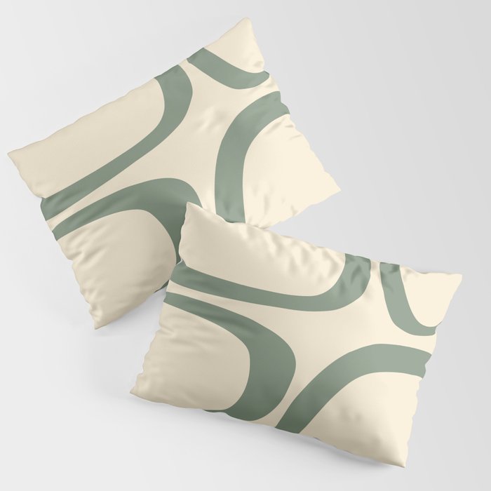 Mid Century Modern Funky Ovals Pattern Green and Cream Pillow Sham
