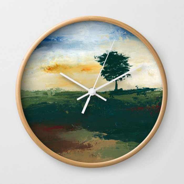 Abstract Landscape Painting Colorful Field, Tree Wall Clock