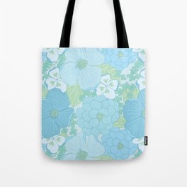 Light Blue Pastel Vintage Floral Pattern Tote Bag