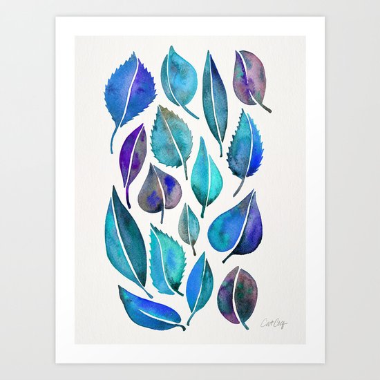 Cascading Leaves – Blue Palette Art Print