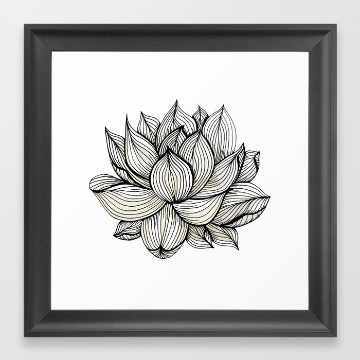 Lotus Flower Black And White Nature Organic Design Drawing Abstract Unique Lines Pattern Framed Art Print By Treelovergirl Society6
