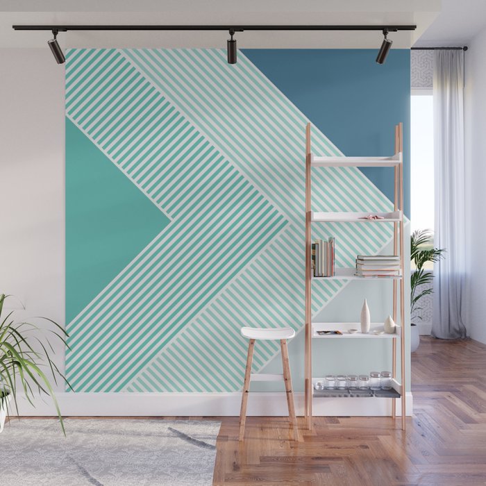 Teal Vibes - Geometric Triangle Stripes Wall Mural