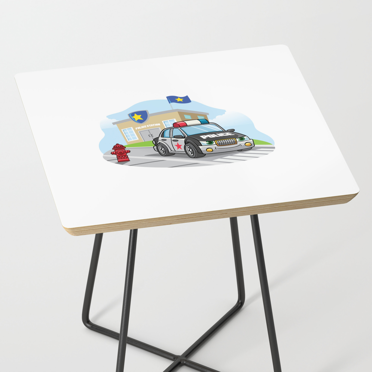 Cartoon Police Car Front Police Office Side Table by ynrcollect | Society6