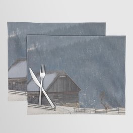 Winter landscape with an old house in a village Placemat