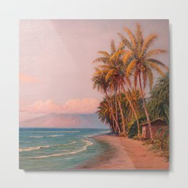 Lahaina Beach, West Maui Tropical Hawaiian Islands landscape painting by D. Howard Hitchcock Metal Print | Island, Ocean, Hawaii, Beach, Palmtrees, Maui, Volcano, Volcanos, Pacific, Tahiti 