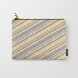 [ Thumbnail: Dark Gray & Tan Colored Stripes/Lines Pattern Carry-All Pouch ]