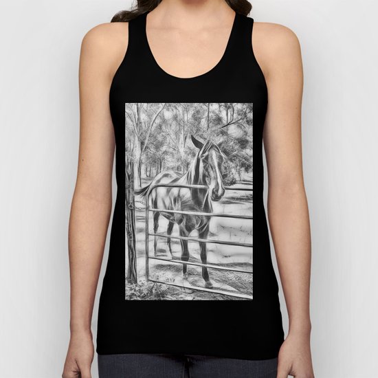 Calm horse standing near gate in Queensland Unisex Tank Top