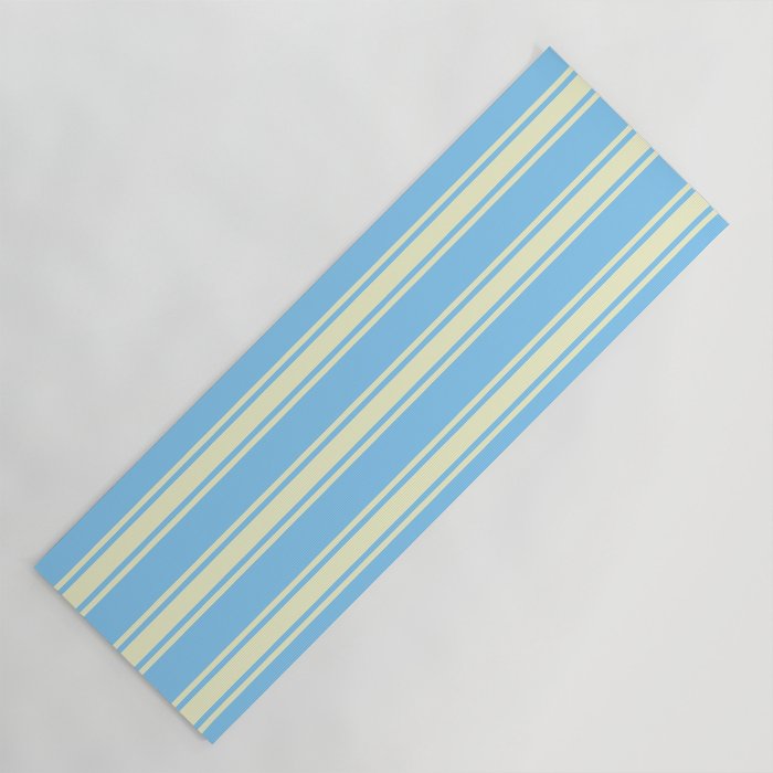 Light Sky Blue and Light Yellow Colored Stripes Pattern Yoga Mat