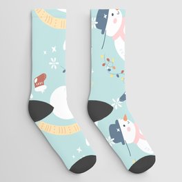 Christmas Pattern Light Blue Snowman Fairy Socks