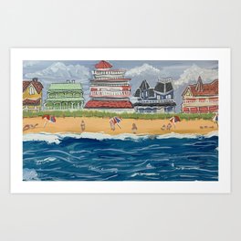Cape May from the Sea Art Print | Landscape, Illustration, Capemay, Jerseyshore, Summertime, Beach, Beachgoer, Shore, Sea, Painting 