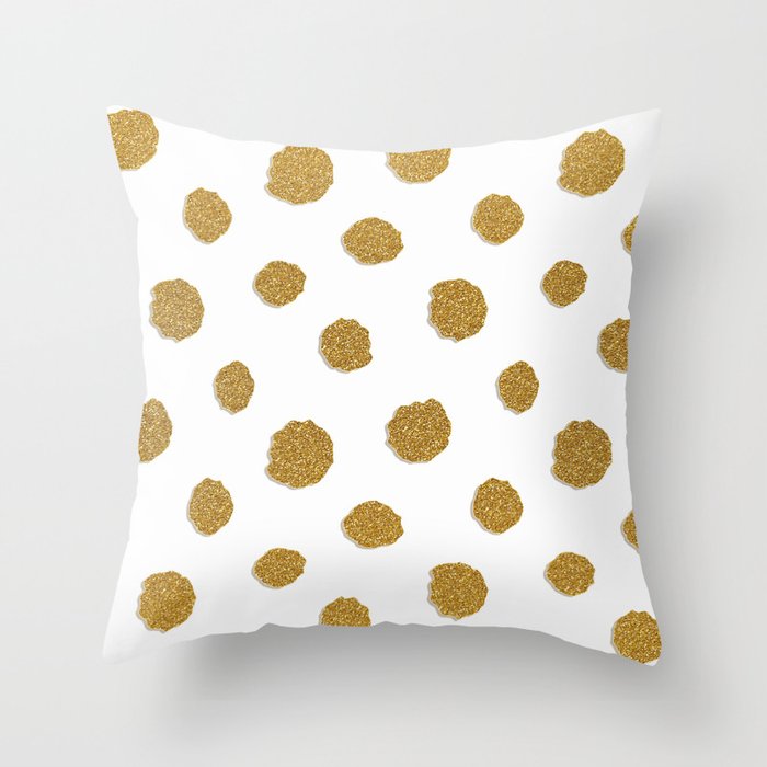 Golden touch III - Gold glitter effect polka dot pattern Throw Pillow