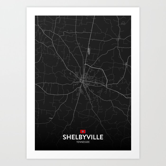 Shelbyville, Tennessee, United States - Dark City Map Art Print