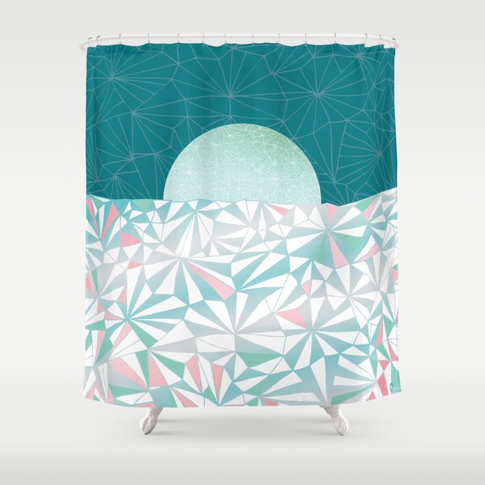 Geometric Sunrise - Teal and Pink Shower Curtain