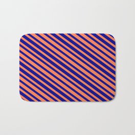 [ Thumbnail: Coral & Dark Blue Colored Stripes Pattern Bath Mat ]
