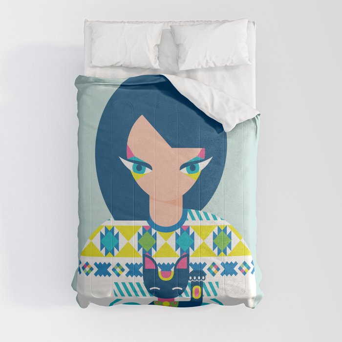 Girl with a Maneki Neko Comforter