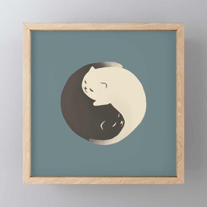 Hidden cat 9 blue yin yang kitty hug Framed Mini Art Print