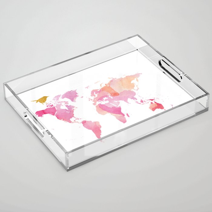 Pink And Gold World Map Acrylic Tray