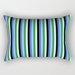 [ Thumbnail: Eyecatching Royal Blue, Sky Blue, Forest Green, Light Cyan, and Black Colored Lines/Stripes Pattern Rectangular Pillow ]