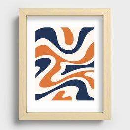 Modern Abstract Pattern 3 in Navy Orange (Liquid Swirl Design) Recessed Framed Print