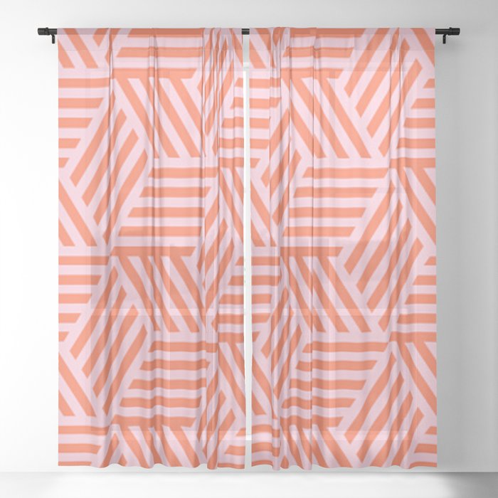 Geometric Coral and Pink Pattern Sheer Curtain