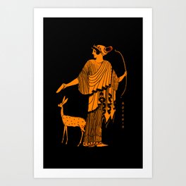 Artemis red figure ancient Greek design Art Print