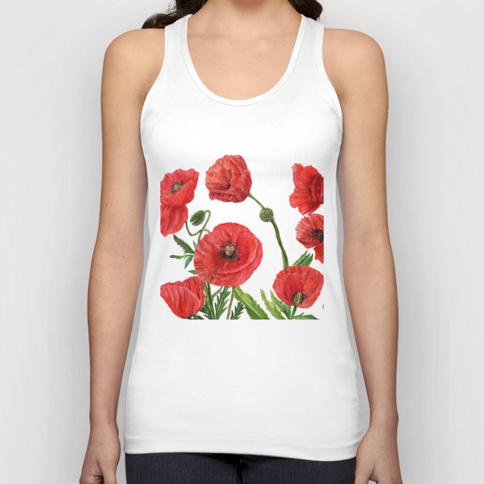Watercolor Painting_ Red Poppy Flowers Tank Top