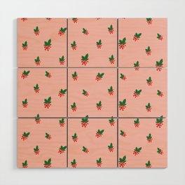 Christmas Berry Ornaments Print Pink Background Pattern Wood Wall Art
