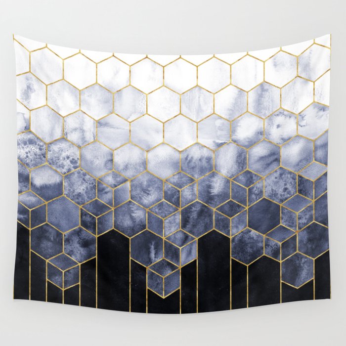 Cubes of Gold - Indigo Nights Wall Tapestry
