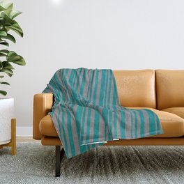 [ Thumbnail: Teal and Gray Colored Striped Pattern Throw Blanket ]