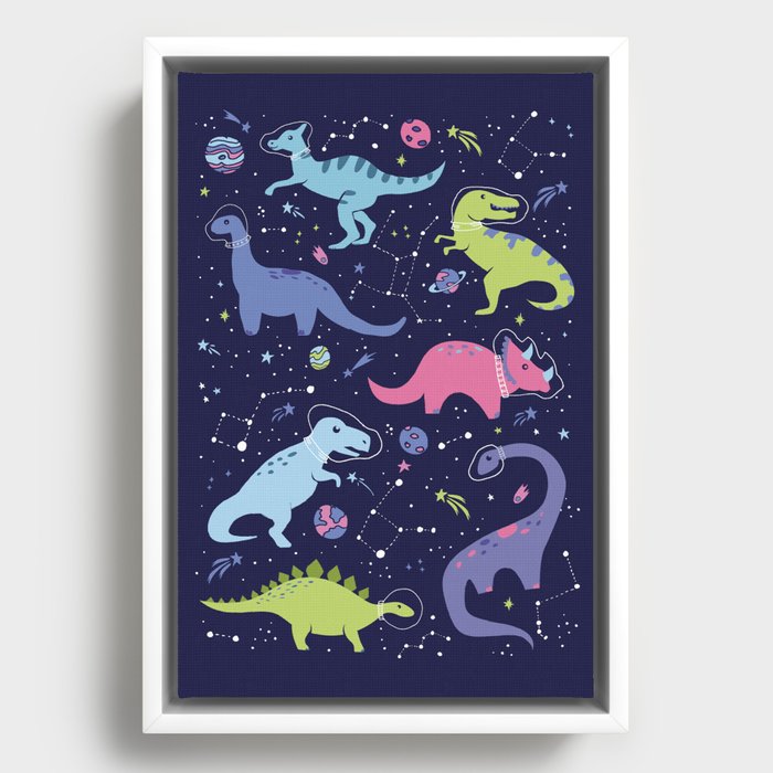 Dinosaurs in Space Framed Canvas