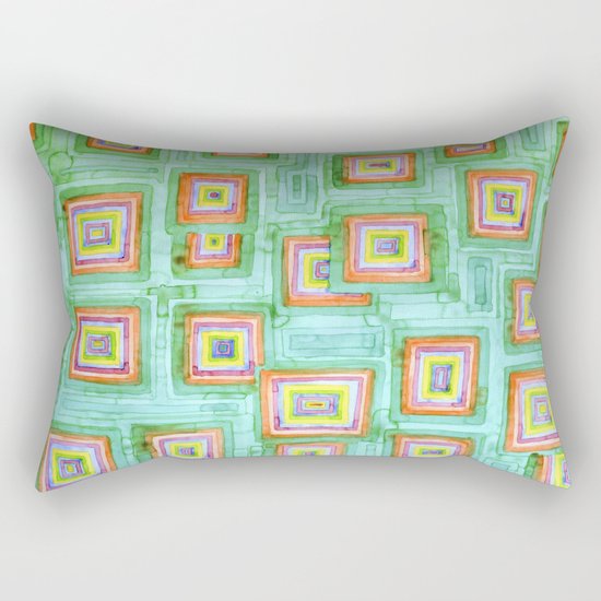 Multicolored Squares on Green Pattern Rectangular Pillow