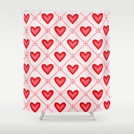 Folk Art Heart Pattern- Red  Shower Curtain